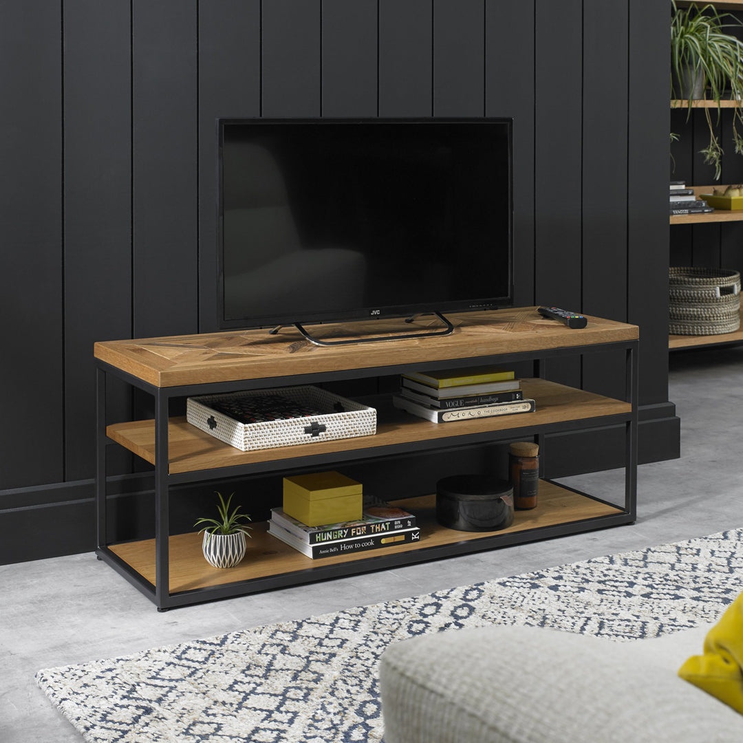 Bentley Designs Indus Rustic Oak Open Entertainment Unit