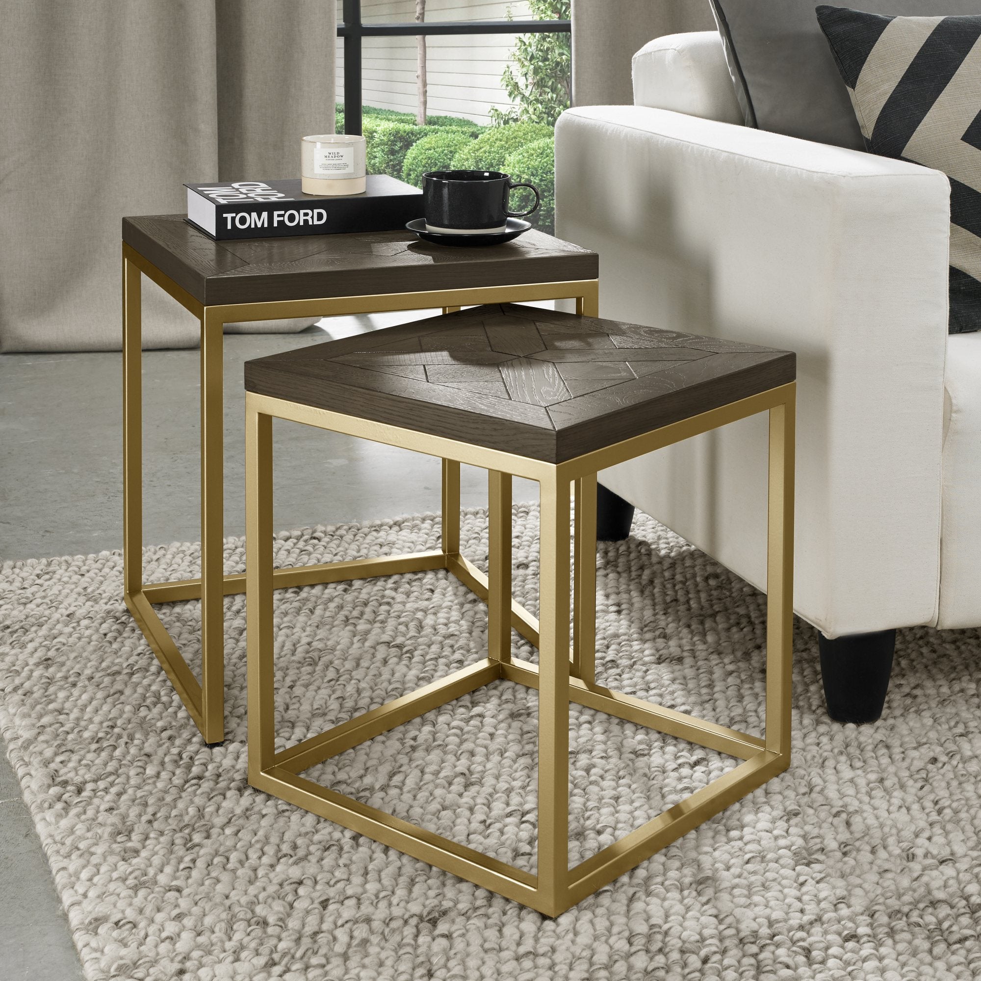 Bentley Designs Athena Fumed Oak Nest of Lamp Tables