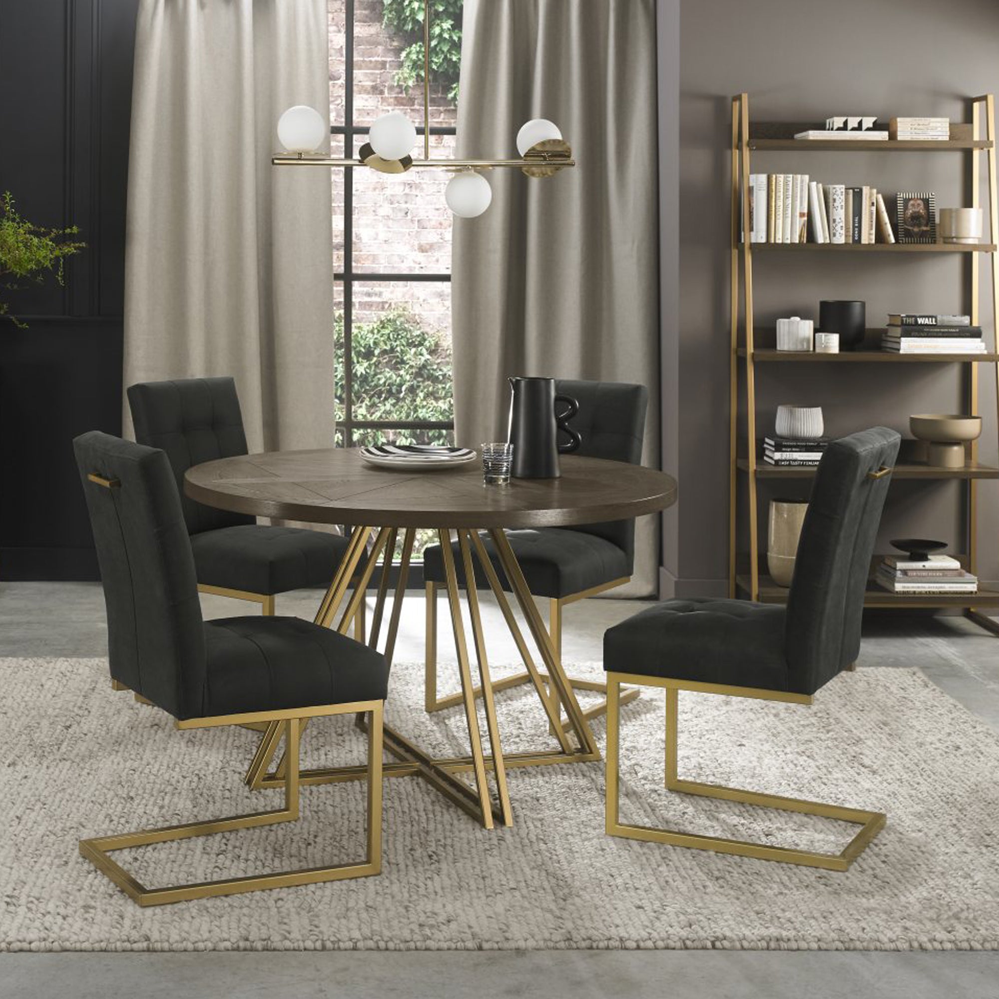 Bentley Designs Athena Fumed Oak 4 Seater Dining Table & 4 Cantilever Chairs
