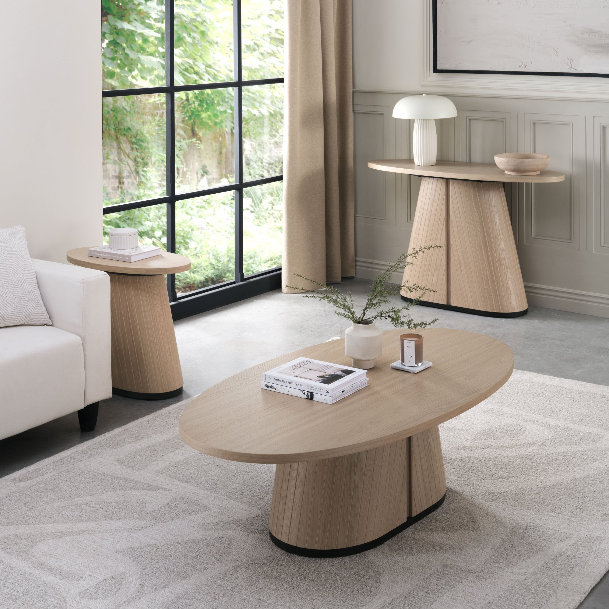 Bentley Designs Vega Scandi Oak & Peppercorn Oval Lamp Table