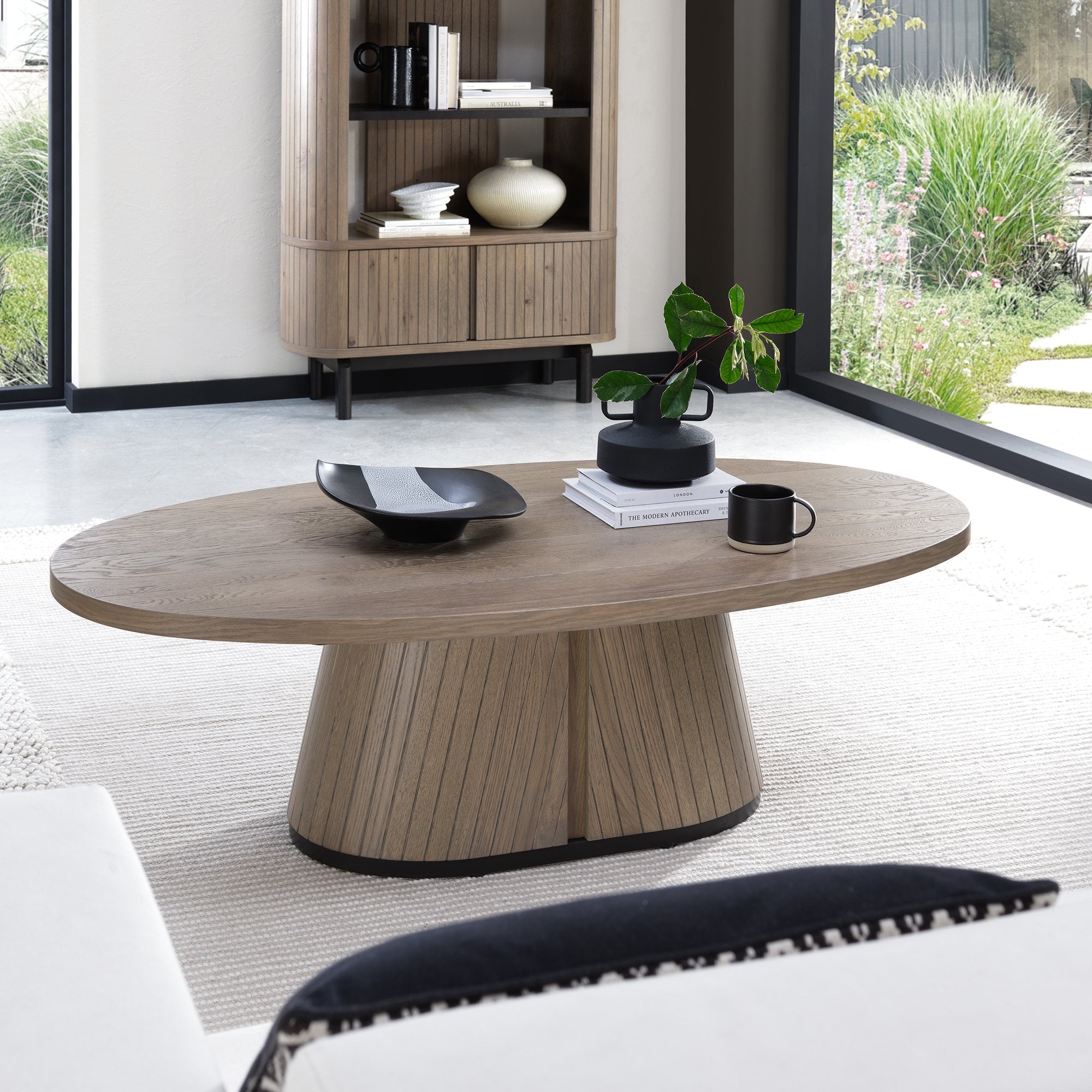 Bentley Designs Vega Grey Oiled Oak & Peppercorn Oval Coffee Table