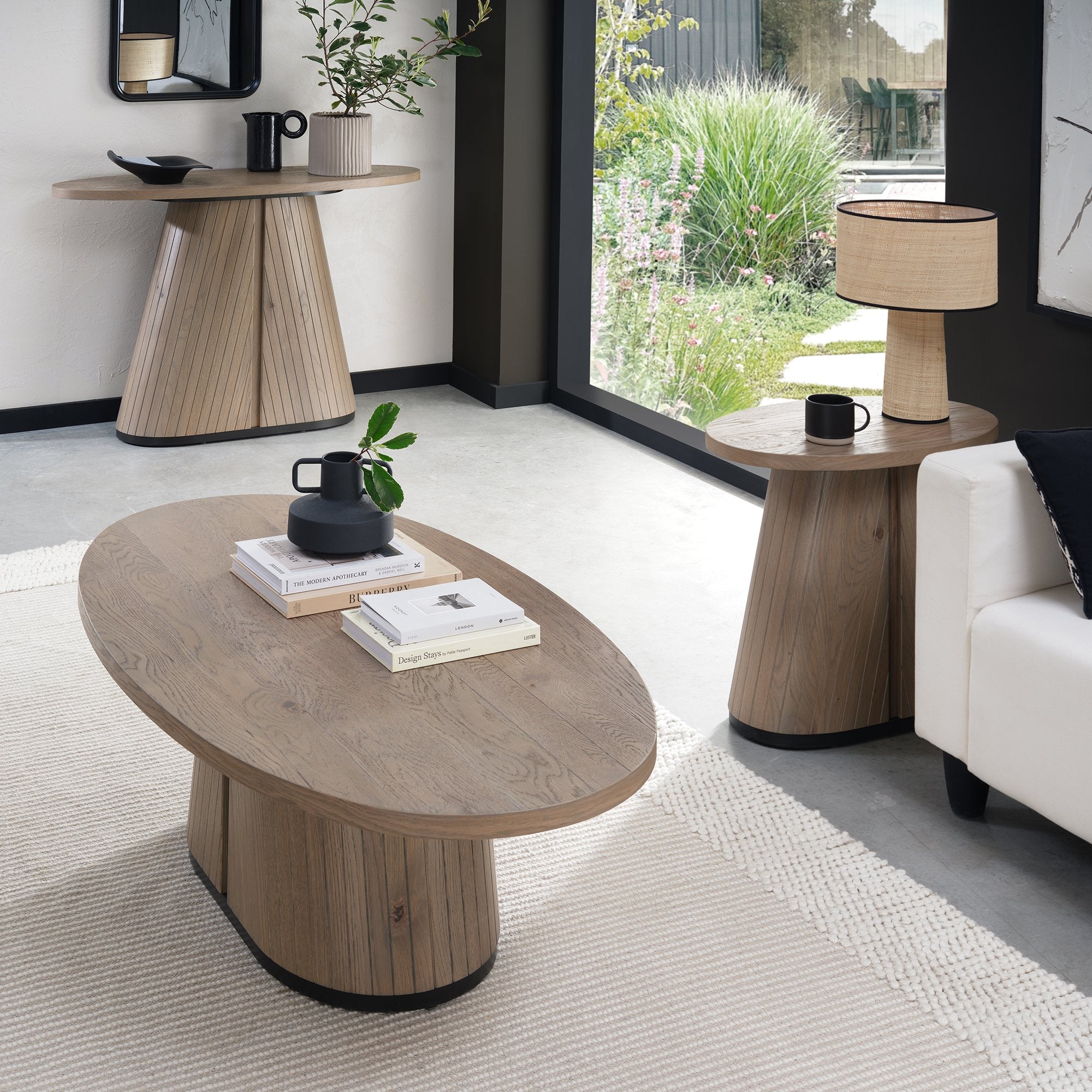 Bentley Designs Vega Grey Oiled Oak & Peppercorn Oval Coffee Table