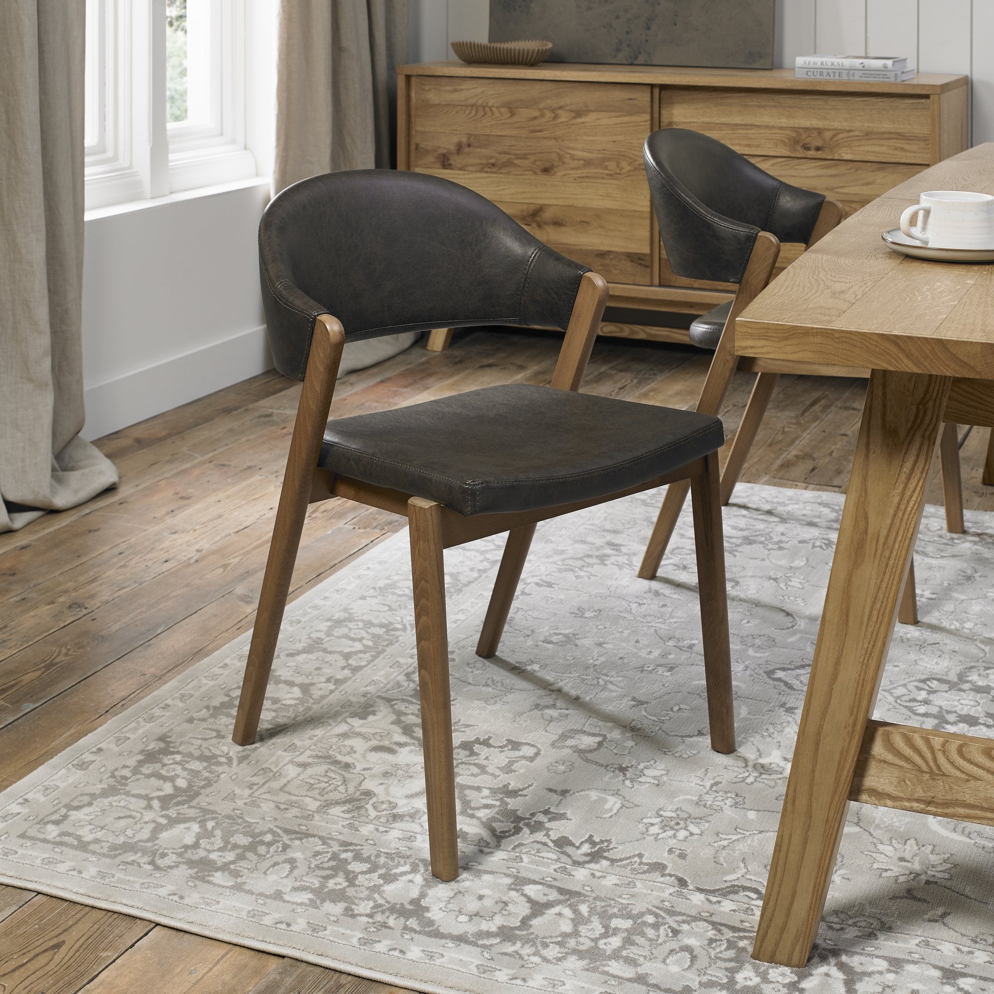 Bentley Designs Camden Rustic Oak Upholstered Chairs (Pair)