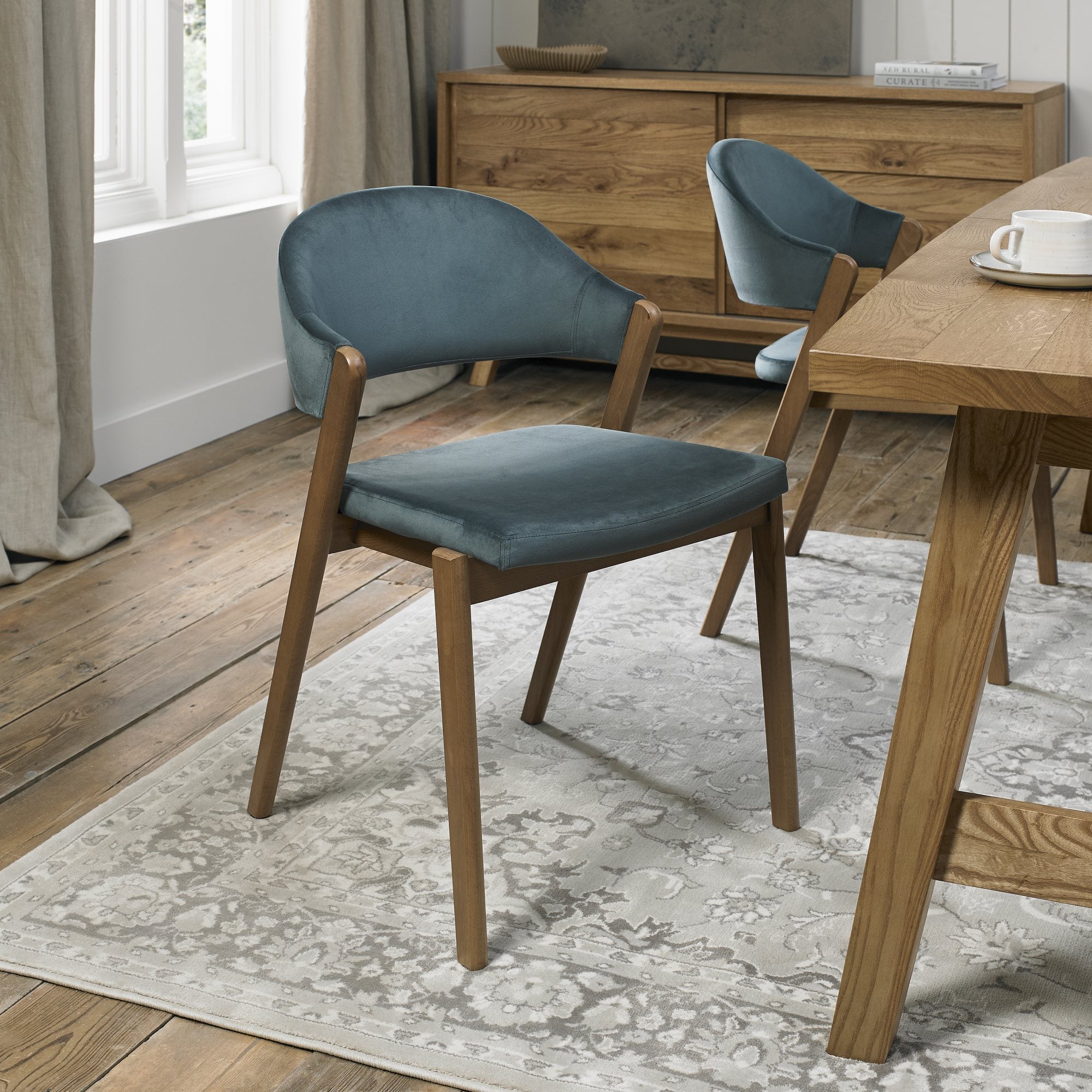Bentley Designs Camden Rustic Oak Upholstered Chairs (Pair)
