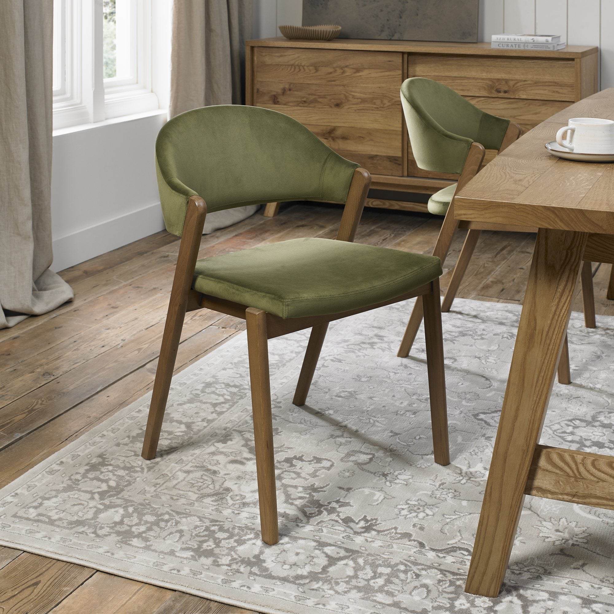 Bentley Designs Camden Rustic Oak Upholstered Chairs (Pair)