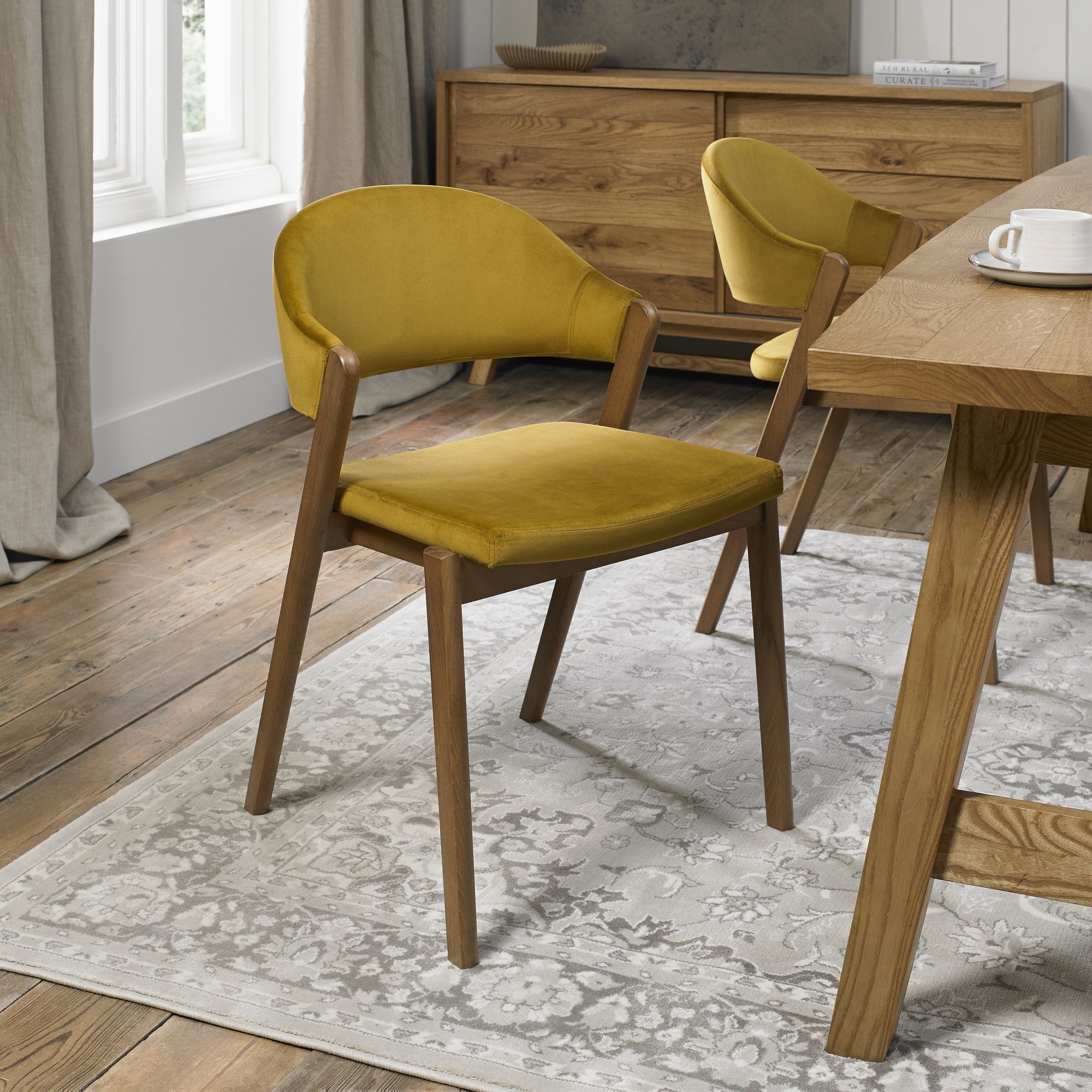 Bentley Designs Camden Rustic Oak Upholstered Chairs (Pair)