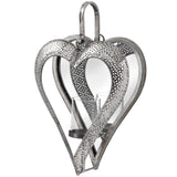 Antique Silver Heart Mirrored Tealight Holder in Small