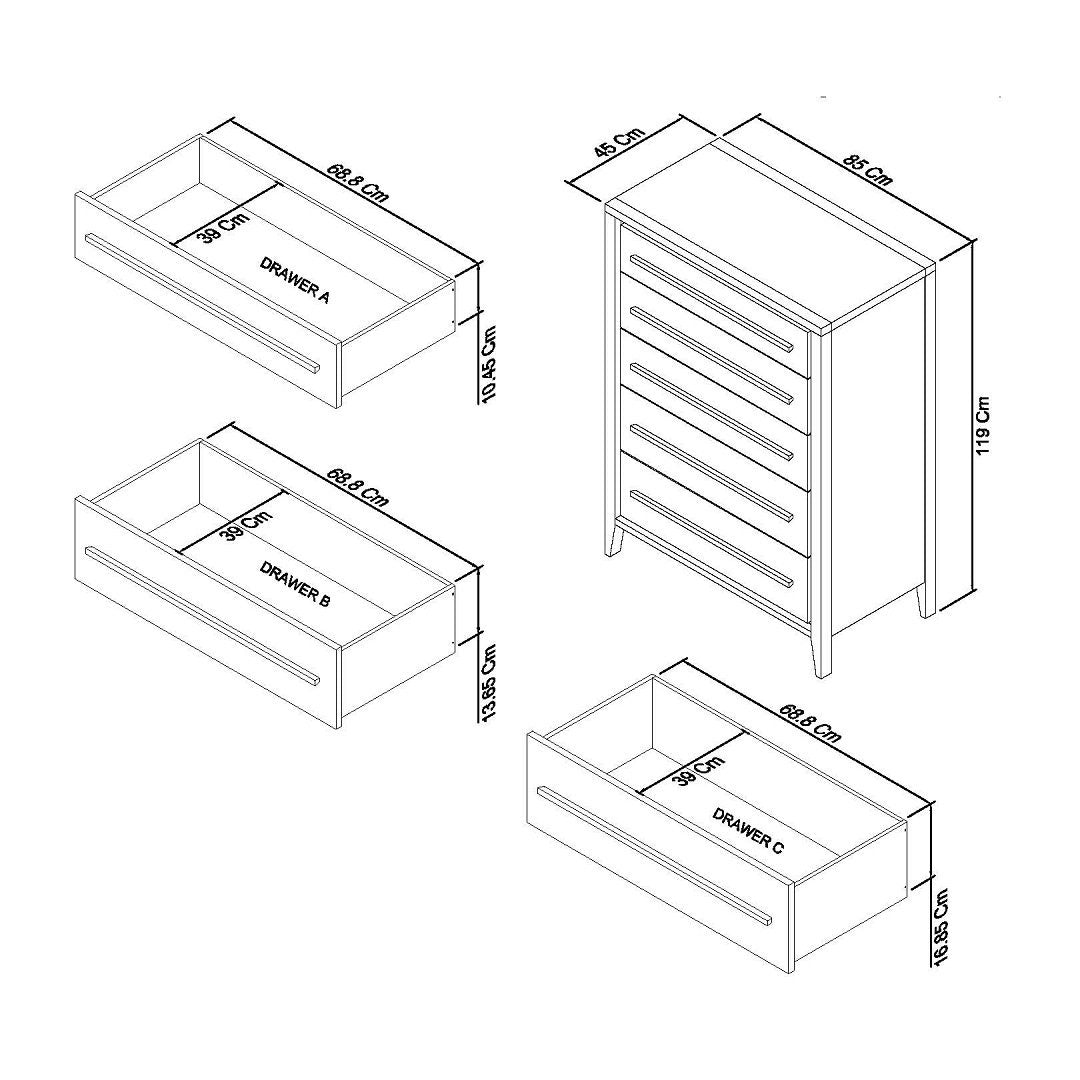 Bentley Designs Rimini Aged Oak & Weathered Oak 5 Drawer Chest | Taylors on the High Street
