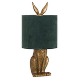 Antique Gold Hare Table Lamp with Green Velvet Shade