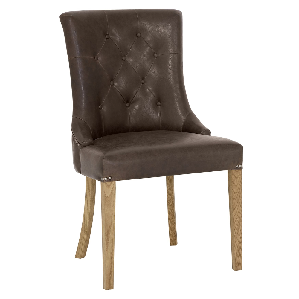 Westbury Rustic Oak Scoop Dining Chair - Espresso Faux Leather (Pair)