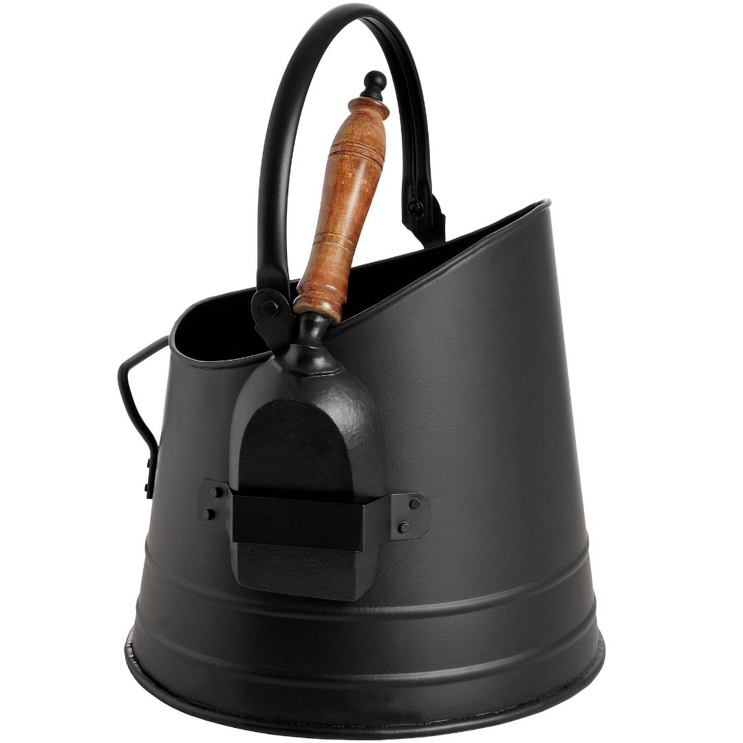 Black Coal Bucket with Teak Handle Shovel | Taylors on the High Street