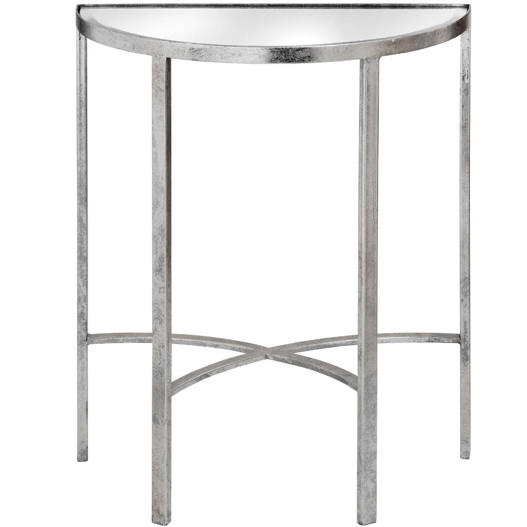 Mirrored Silver Half Moon Table with Cross Detail | Taylors on the High Street