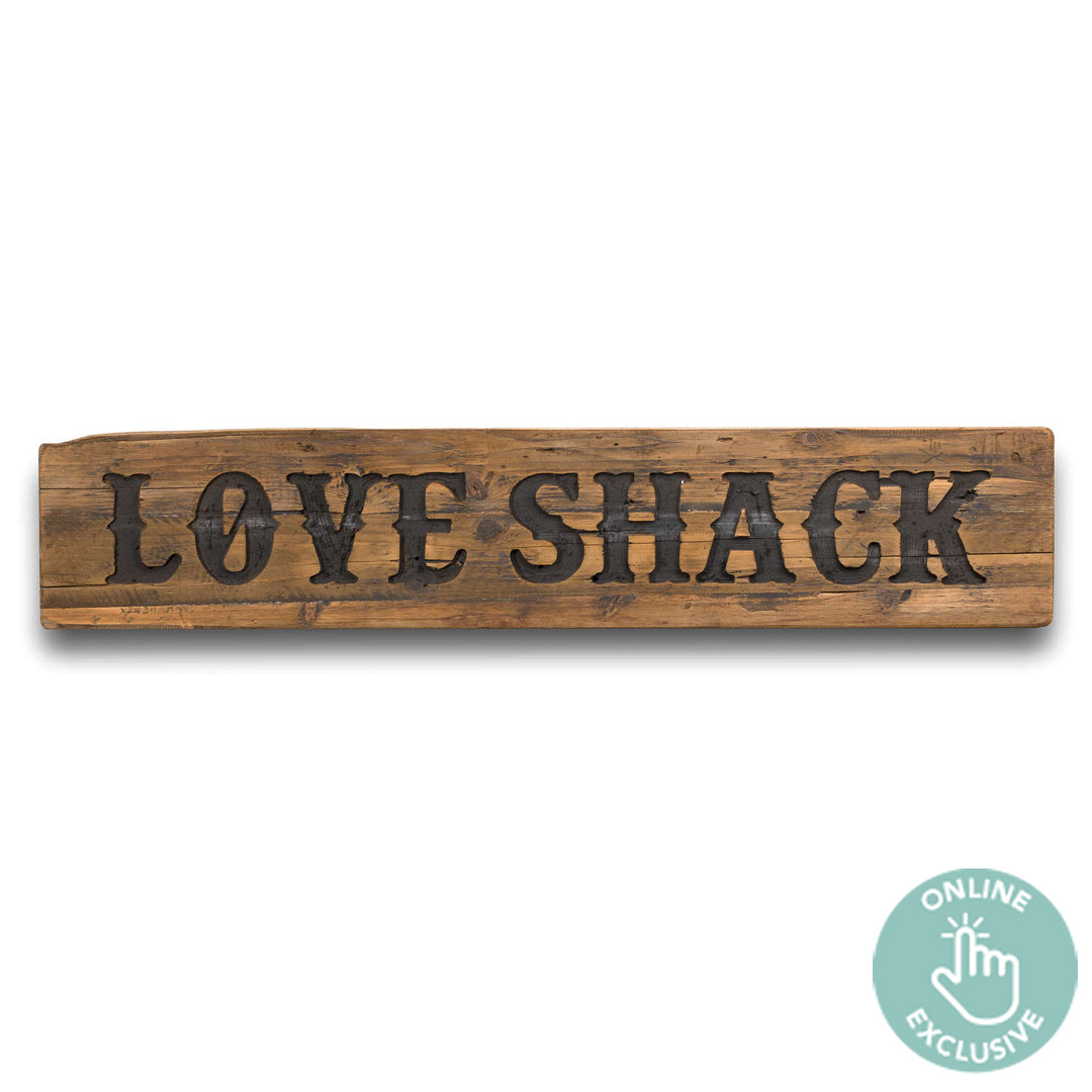 Love Shack Rustic Wooden Message Plaque | Taylors on the High Street