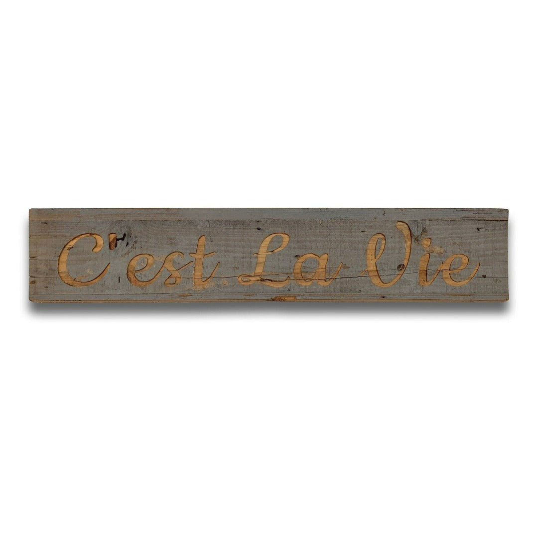 Cest La Vie Grey Wash Wooden Message Plaque | Taylors on the High Street