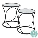 Concaved Set of Two Black Mirrored Side Tables