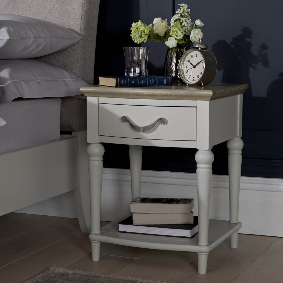 Bentley Designs Montreux Grey Washed Oak & Soft Grey 1 Drawer Nightstand | Taylors on the High Street