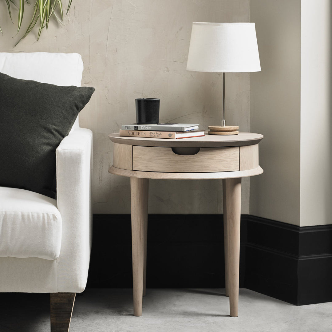 Bentley Designs Dansk Scandi Oak Lamp Table with Drawer | Taylors on the High Street